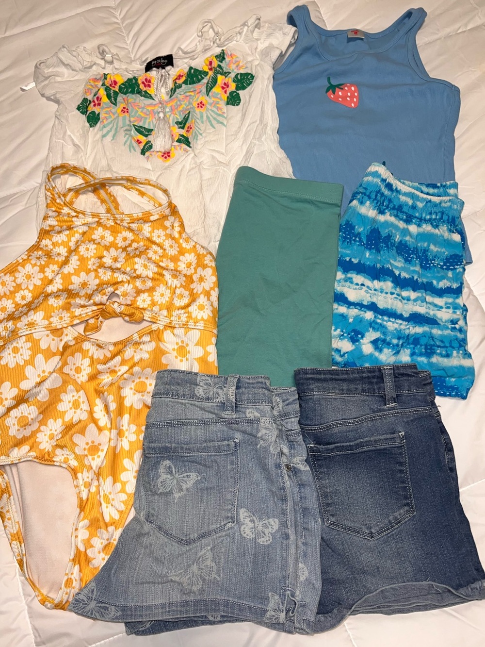 Girls size 10/12 mixed summer lot jean shorts swimsuit tops